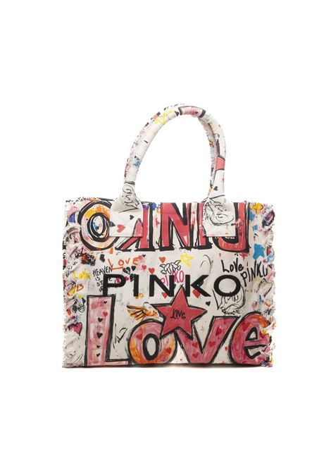 white multi-colored beach shopper handbag PINKO | 106673-A3A4BEACH SHOPPER-ZW0Q